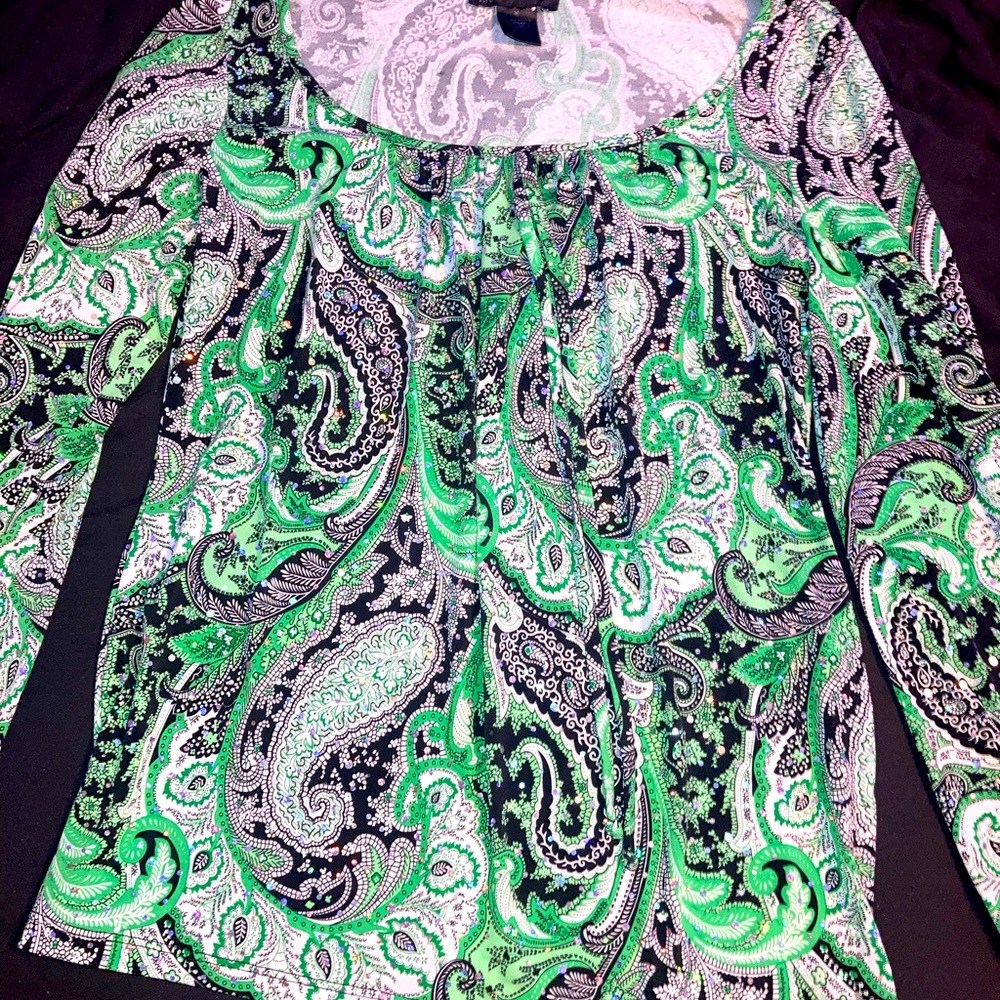 Green and black international concepts silk shirt